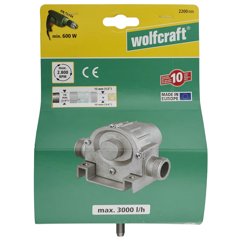 Wolfcraft Borrdriven Pump 3000 L/H S=8 Mm 2200000