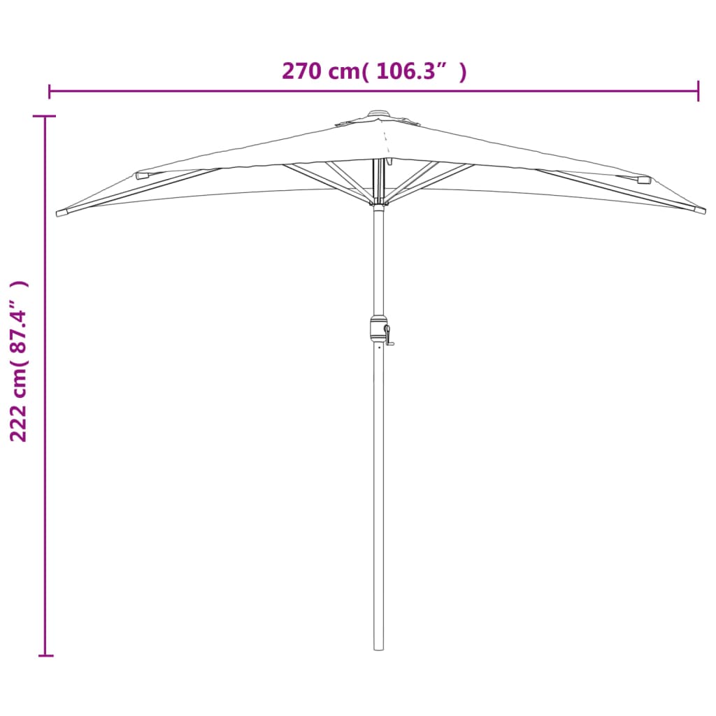 Balkongparasoll Med Aluminiumstolpe 270X144 Cm Halvrunt