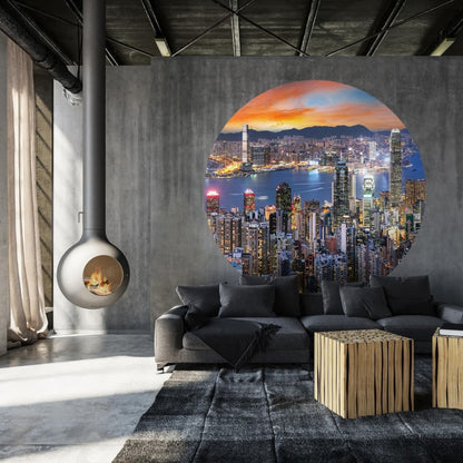 Wallart Tapet Cirkelformad Skyline By Night 190 Cm