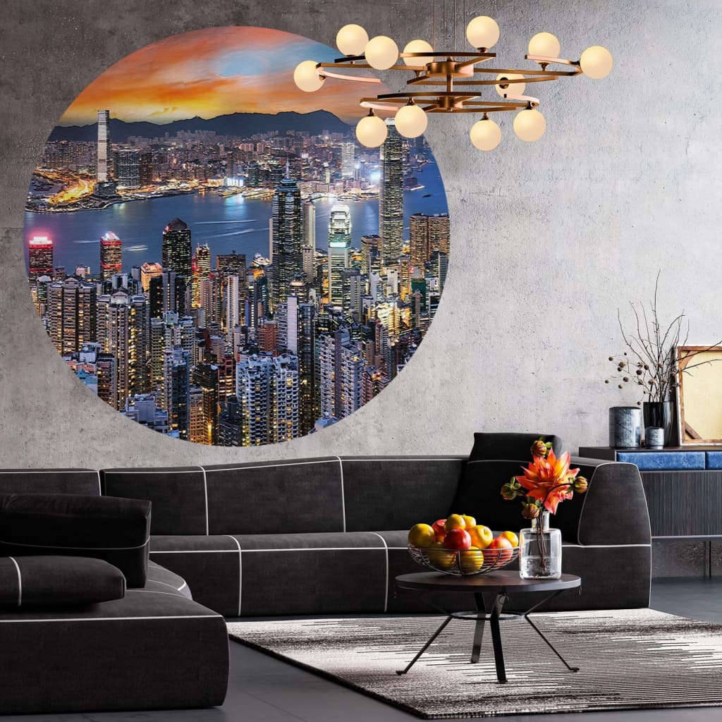 Wallart Tapet Cirkelformad Skyline By Night 190 Cm