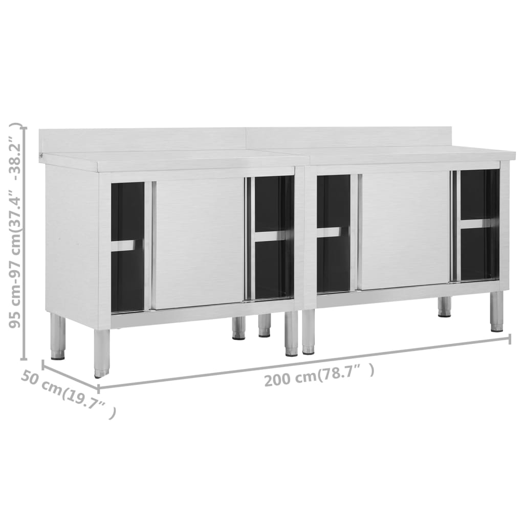 Arbetsbänk Med Skjutdörrar 2 St 200X50X(95-97)Cm Rostfritt Stål