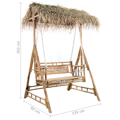 2-Sits Hammock Med Palmblad Och Dynor Bambu 202 Cm