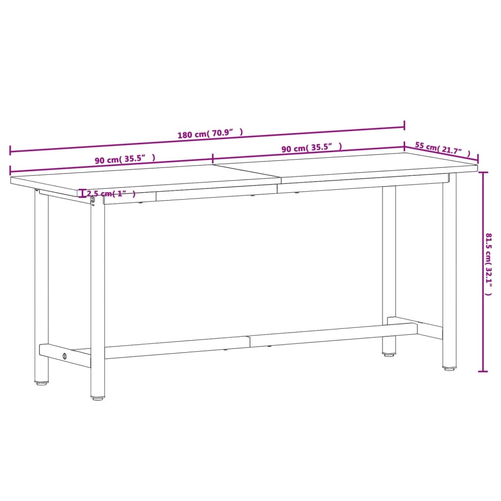 Arbetsbänk 180X55X81,5 Cm Massivt Bokträ Och Metall