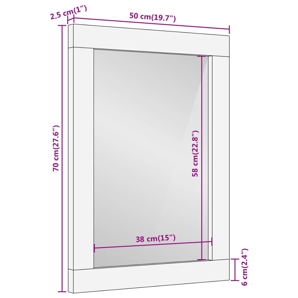 Badrumsspegel 50X70X2,5 Cm Massivt Mangoträ Och Glas