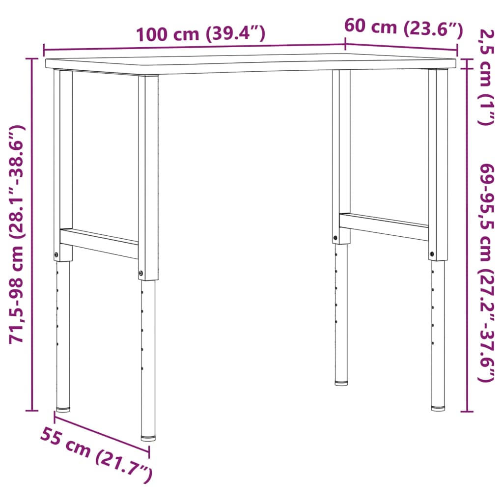 Arbetsbänk 100X(55-60)X(71,5-98) Cm Massivt Bokträ