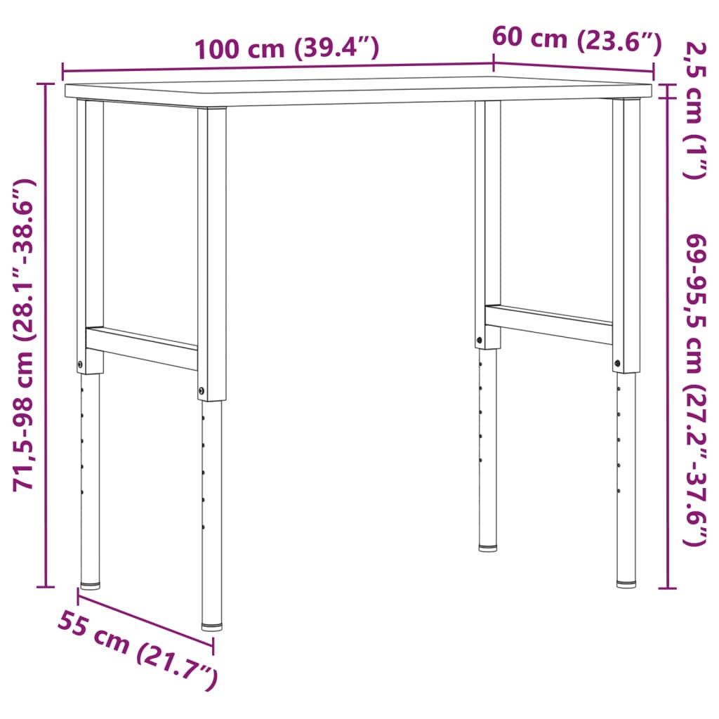 Arbetsbänk 100X60X(71,5-98) Cm Massivt Bokträ Rektangulär